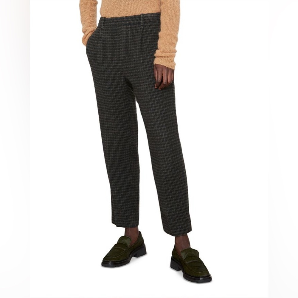Vince check green brown plaid wool blend easy pull on pants size small